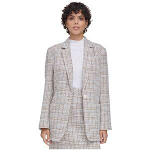 Calvin Klein Womens Tweed One Button Blazer Jacket, Multicoloured, NWT